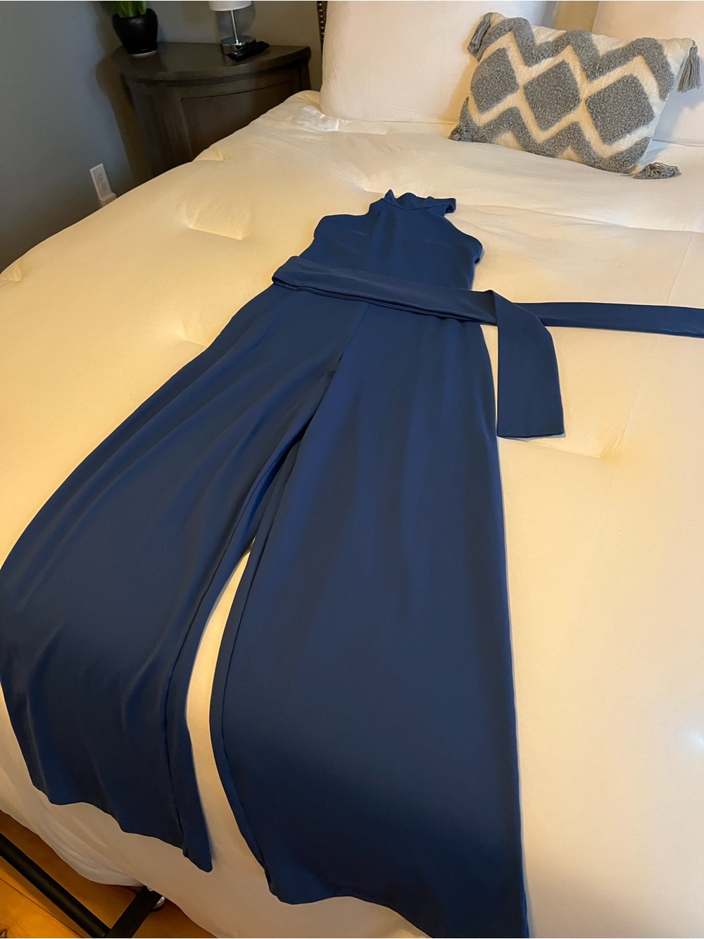 Susana Monaco Royal Blue Sleeveless Wide-Leg Jumpsuit with Waist Sash